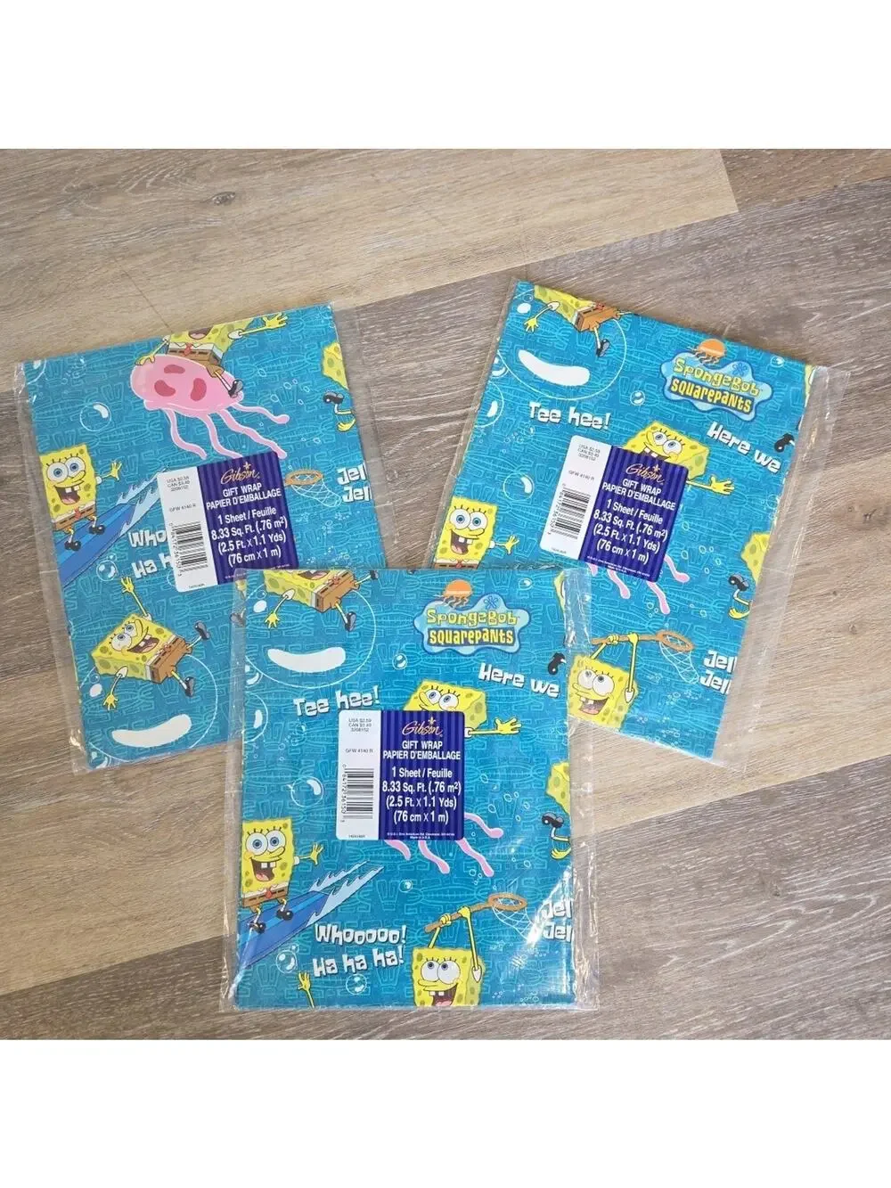 Vintage 2000's SpongeBob Nickelodeon lot of 3 Gibson Gift Wrap Sheets